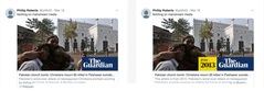 En la imagen, a la derecha, se observa el añadido con la fecha que hace 'The Guardian' a sus noticias antiguas cuando se comparten en redes sociales.